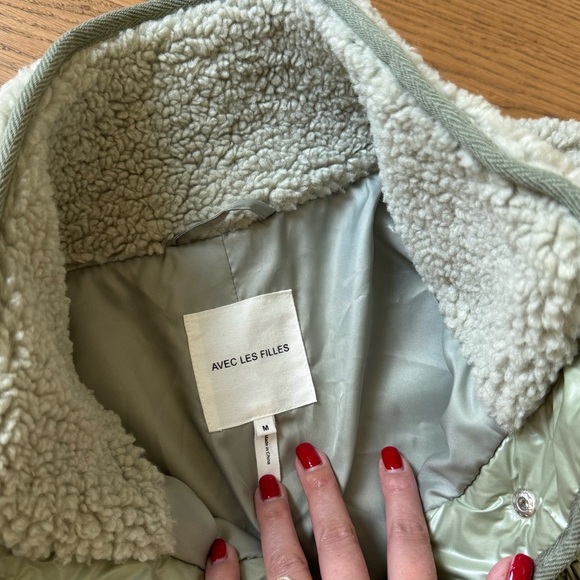 Avec Les Filles - Faux Fur Teddy Fleece Jacket - Light Sage - Size M - Like New - Picture 3 of 6